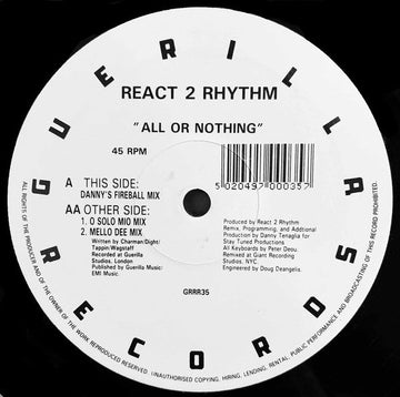 React 2 Rhythm - All Or Nothing Vinyl Vinly Record