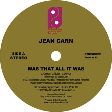 Jean Carn - Was That All It Was - Artists Jean Carn Genre Disco, Reissue Release Date 1 Jan 2023 Cat No. PR65005P Format 12