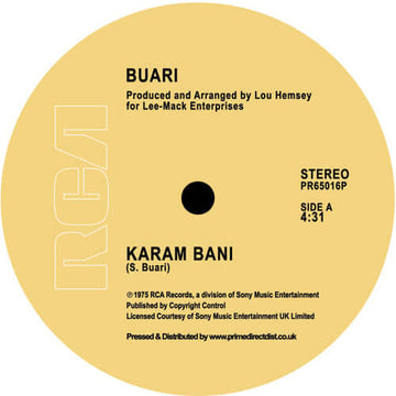 Buari - Karam Bani - Artists Buari Genre Disco, Funk, Reissue Release Date 1 Jan 2019 Cat No. PR65016P Format 12