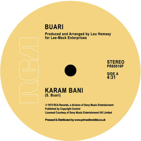 Buari - Karam Bani - Artists Buari Genre Disco, Funk, Reissue Release Date 1 Jan 2019 Cat No. PR65016P Format 12" Vinyl - RCA - Vinyl Record