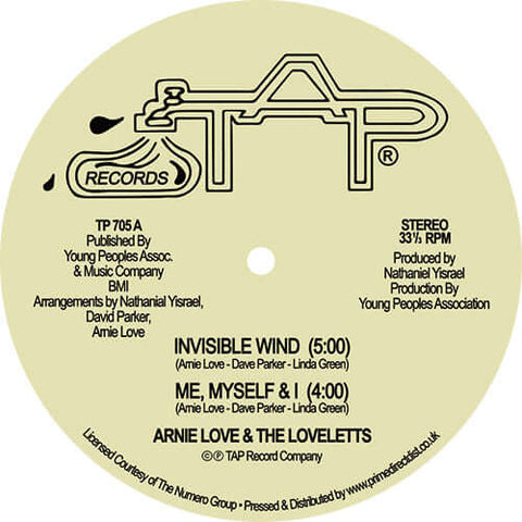 Arnie Love & The Loveletts - Invisible Wind / Me, Myself & I / We Had Enough - Artists Arnie Love & The Loveletts Genre Disco, Modern Soul Release Date 1 Jan 2021 Cat No. TP705 Format 12" Vinyl - Tap Records - Tap Records - Tap Records - Tap Records - Vinyl Record