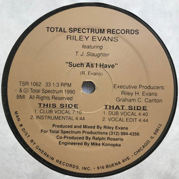Riley Evans Featuring T.J. Slaughter - Such As I Have Vinyl Vinly Record