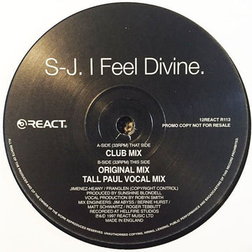 S - J - I Feel Divine Vinyl Vinly Record