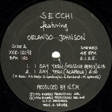 Secchi Featuring Orlando Johnson - I Say Yeah / Flute On (Massive Remixes) Vinyl Vinly Record