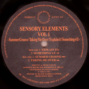 Sensory Elements - Vol 1 Vinyl Vinly Record