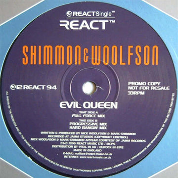 Shimmon & Woolfson - Evil Queen Vinyl Vinly Record