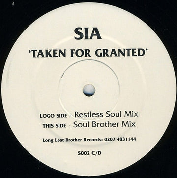 Sia - Taken For Granted Vinyl Vinly Record