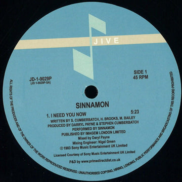Sinnamon - I Need You Now Vinyl Vinly Record