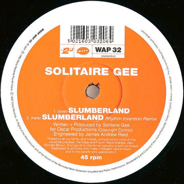Solitaire Gee - Slumberland Vinyl Vinly Record