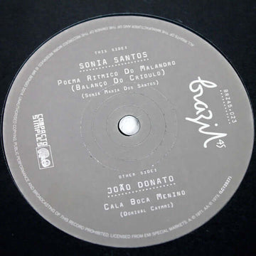 Sonia Santos / João Donato - Poema Ritmico Do Malandro (Balanço Do Crioulo) / Cala Boca Menino Vinyl Vinly Record
