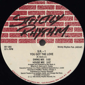 S.R. - 1 - You Got The Love / Da Rhythm Vinyl Vinly Record