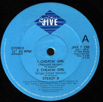 Steady B - Cheatin' Girl / Bring The Beat Back Vinyl Vinly Record