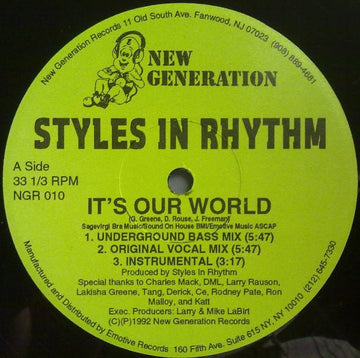 Styles In Rhythm - It's Our World Vinyl Vinly Record