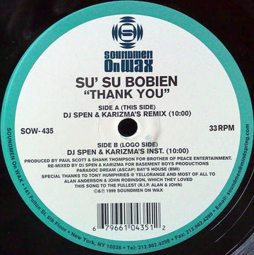 Su Su Bobien - Thank You (DJ Spen & Karizma Remixes) Vinyl Vinly Record