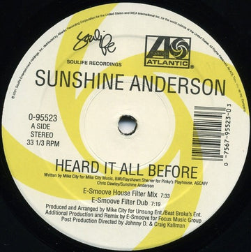 Sunshine Anderson - Heard It All Before (Dance Remixes) Vinyl Vinly Record