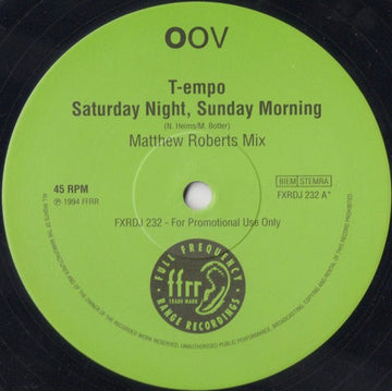 T - empo - Saturday Night, Sunday Morning Vinyl Vinly Record