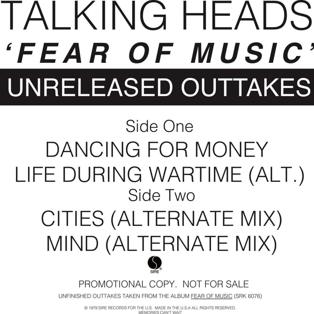 Talking Heads - Fear Of Music - Unreleased Outakes Vinyl
