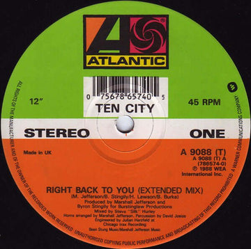 Ten City - Right Back To You Vinyl Vinly Record