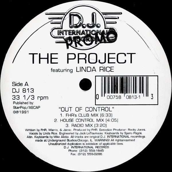 The Project Featuring Linda Rice - Out Of Control Vinyl