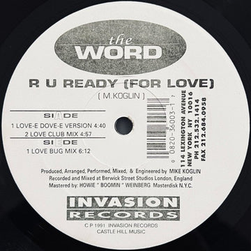 The Word - R U Ready (For Love) Vinyl Vinly Record