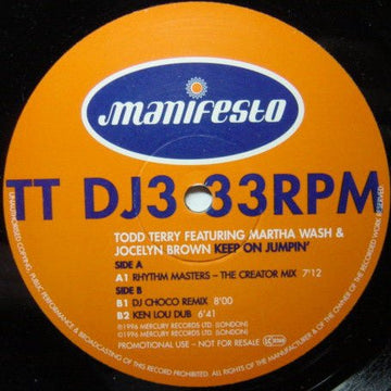 Todd Terry Featuring Martha Wash & Jocelyn Brown - Keep On Jumpin' Vinyl Vinly Record