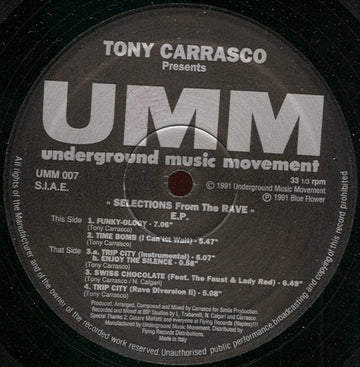 Tony Carrasco - Selections From The Rave E.P. Vinyl Vinly Record
