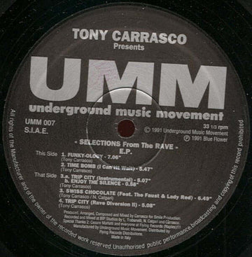 Tony Carrasco - Selections From The Rave E.P. Vinyl Vinly Record