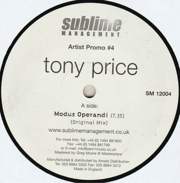 Tony Price - Modus Operandi Vinyl Vinly Record