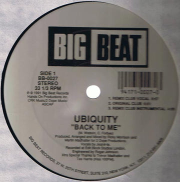 Ubiquity - Back To Me Vinyl Vinly Record