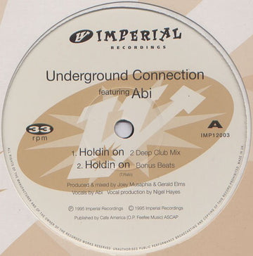 Underground Connection Featuring Abi - Holdin On Vinyl Vinly Record