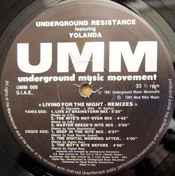 Underground Resistance Featuring Yolanda - Living For The Night (Remixes) Vinyl Vinly Record
