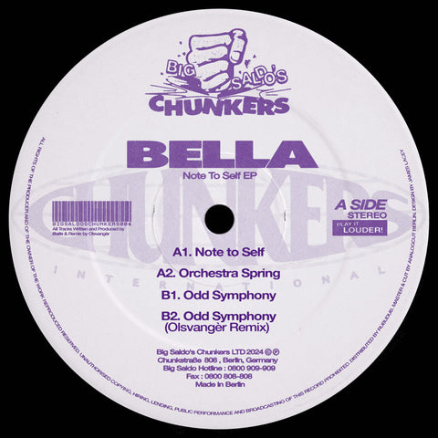 Fast-rising Dutch DJ/producer BELLA becomes the first new artist signing to Sally C’s Big Saldo’s Chunkers imprint, with the inspiring ‘Note to Self’ EP – her debut production. Relationships are key for Sally C. Since the inception of Big Saldo’s Chunkers - Vinyl Record