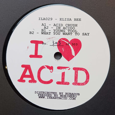 Elisa Bee - I Love Acid 029 (Ltd. 303 Copies) - Artists Elisa Bee Style Acid House Release Date 22 Mar 2024 Cat No. ILA029 Format 12" Vinyl, Ltd. 303 Copies - Balkan Vinyl / I Love Acid - Balkan Vinyl / I Love Acid - Balkan Vinyl / I Love Acid - Balkan Vi - Vinyl Record