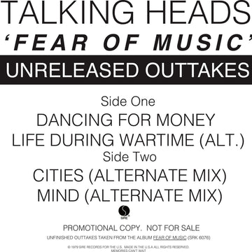 Talking Heads - Fear Of Music - Unreleased Outakes - Artists Talking Heads Genre Art Rock Release Date 1 Jan 2024 Cat No. PRO-A-1074 Format 12