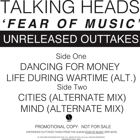Talking Heads - Fear Of Music - Unreleased Outakes - Artists Talking Heads Genre Art Rock Release Date 1 Jan 2024 Cat No. PRO-A-1074 Format 12" Vinyl - Sire - Sire - Sire - Sire - Vinyl Record