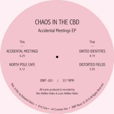 Chaos In the CBD - Accident Meetings - Artists Chaos In the CBD Genre Deep House Release Date 2 Jun 2023 Cat No. IDWT001 Format 12" Vinyl - In Dust We Trust - In Dust We Trust - In Dust We Trust - In Dust We Trust - Vinyl Record