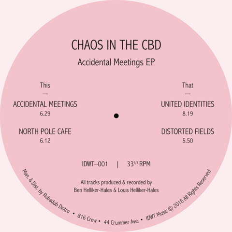 Chaos In the CBD - Accident Meetings - Artists Chaos In the CBD Genre Deep House Release Date 2 Jun 2023 Cat No. IDWT001 Format 12" Vinyl - In Dust We Trust - Vinyl Record