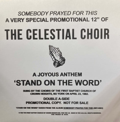 The Celestial Choir - Stand On The Word - Artists The Celestial Choir Genre Soul, Disco, Gospel Release Date 1 Jan 2024 Cat No. NR14003 Format 12" Vinyl - Not On Label - Not On Label - Not On Label - Not On Label - Vinyl Record