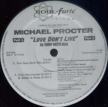 Urban Blues Project Presents Michael Procter - Love Don't Live (Part 1) (The Tommy Musto Mixes) Vinyl Vinly Record