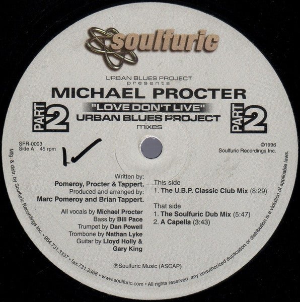 Urban Blues Project Presents Michael Procter - Love Don't Live (Part 2) (Urban Blues Project Mixes) Vinyl