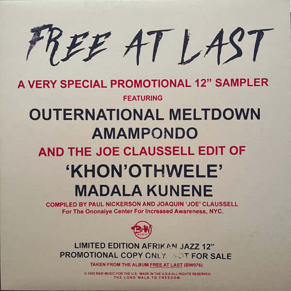 Various - Free At Last 12" Sampler w/ Joe Clausell Edit Vinyl