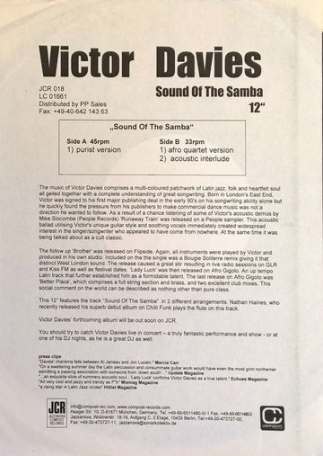 Victor Davies - Sound Of The Samba Vinyl Vinly Record