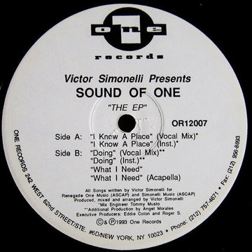 Victor Simonelli Presents Sound Of One - The EP Vinyl Vinly Record