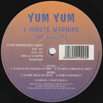 Yum Yum - 3 Minute Warning (The Remixes) Vinyl Vinly Record