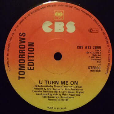 Tomorrow's Edition - U Turn Me On - Tomorrow's Edition : U Turn Me On (12") is available for sale at our shop at a great price. We have a huge collection of Vinyl's, CD's, Cassettes & other formats available for sale for music lovers - CBS - CBS - CBS - C - Vinyl Record