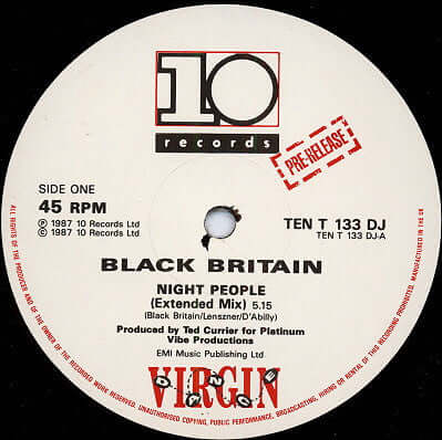 Black Britain - Night People - Black Britain : Night People (12", Promo) is available for sale at our shop at a great price. We have a huge collection of Vinyl's, CD's, Cassettes & other formats available for sale for music lovers - 10 Records - 10 Record - Vinyl Record