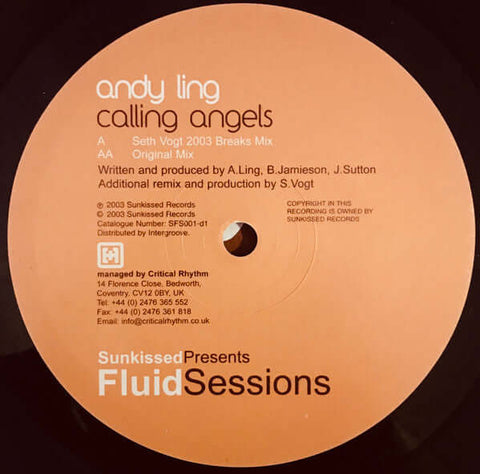 Andy Ling - Calling Angels (Disc 1) - Andy Ling : Calling Angels (Disc 1) (12") is available for sale at our shop at a great price. We have a huge collection of Vinyl's, CD's, Cassettes & other formats available for sale for music lovers - Fluid Sessions - Vinyl Record