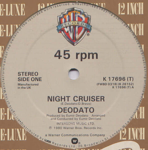 Eumir Deodato - Night Cruiser - Eumir Deodato : Night Cruiser (12", Single) is available for sale at our shop at a great price. We have a huge collection of Vinyl's, CD's, Cassettes & other formats available for sale for music lovers - Warner Bros. Record - Vinyl Record