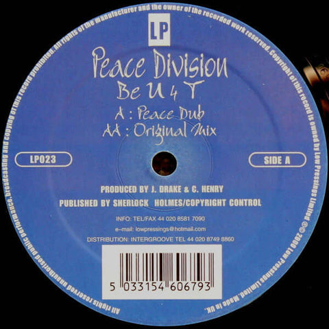 Peace Division - Be U 4 T - Peace Division : Be U 4 T (12") is available for sale at our shop at a great price. We have a huge collection of Vinyl's, CD's, Cassettes & other formats available for sale for music lovers - Low Pressings - Low Pressings - Low - Vinyl Record