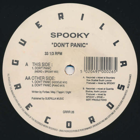 Spooky - Don't Panic - Spooky : Don't Panic (12") is available for sale at our shop at a great price. We have a huge collection of Vinyl's, CD's, Cassettes & other formats available for sale for music lovers - Guerilla - Guerilla - Guerilla - Guerilla - Vinyl Record